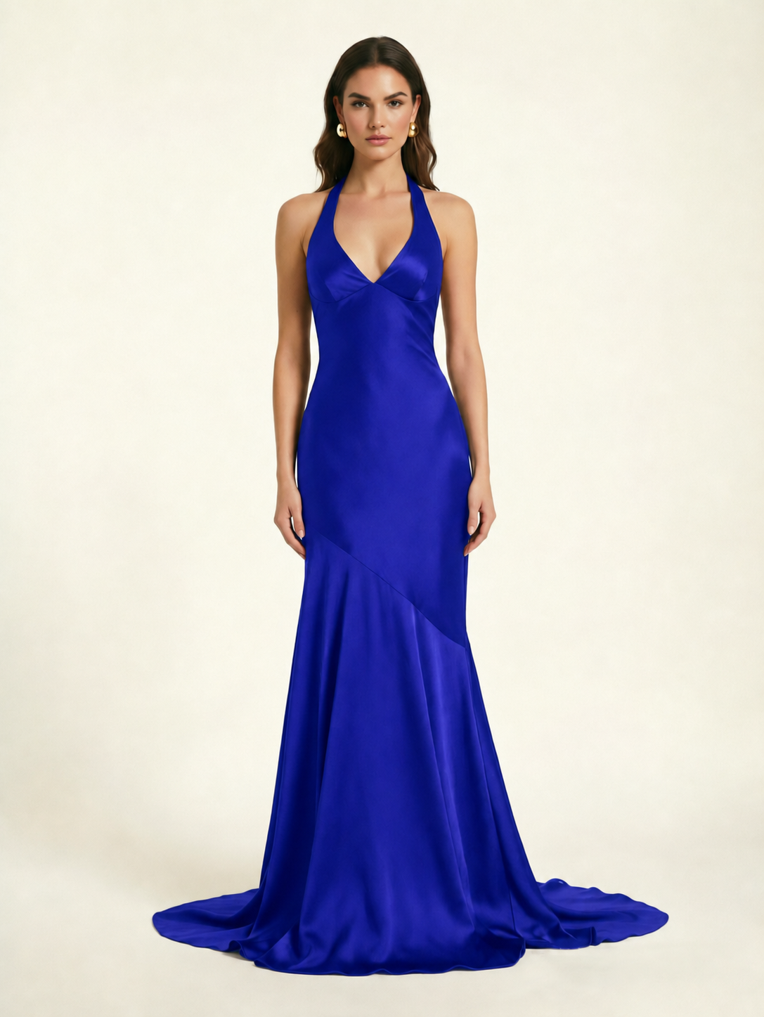 Neckline deep V sequined floor-length evening dress