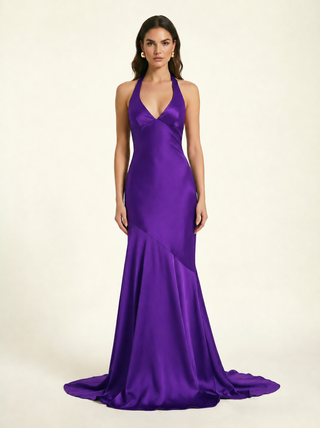 Neckline deep V sequined floor-length evening dress