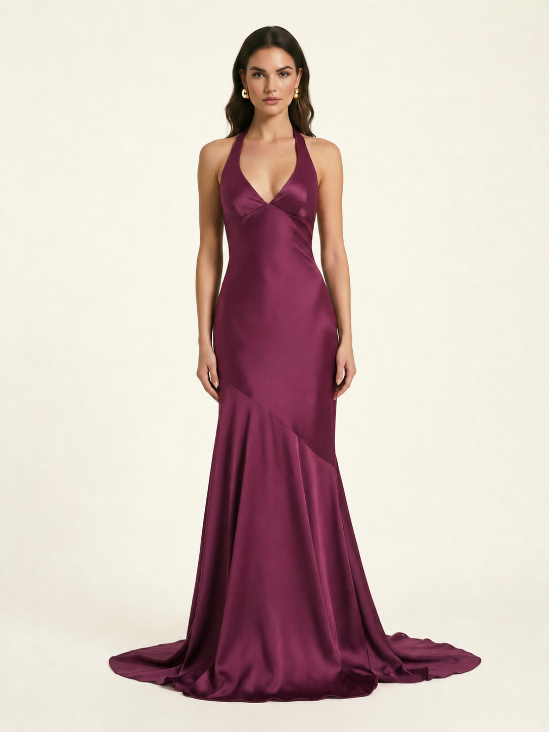 Neckline deep V sequined floor-length evening dress