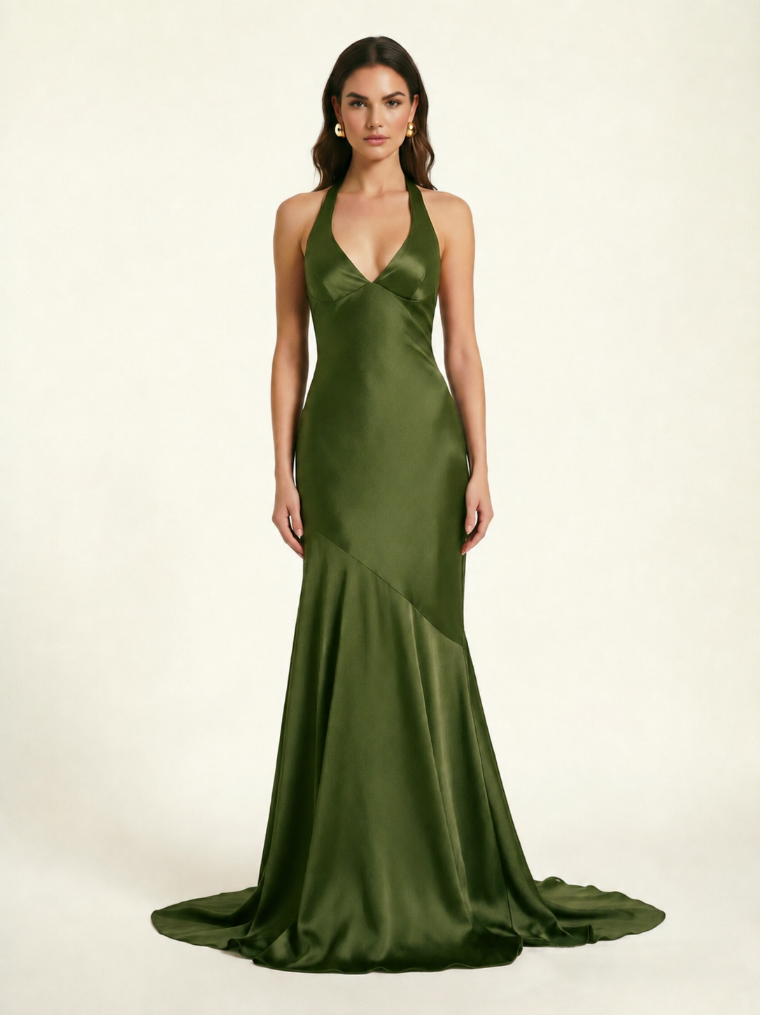 Neckline deep V sequined floor-length evening dress