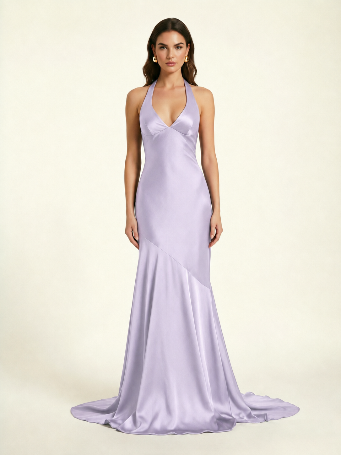 Neckline deep V sequined floor-length evening dress