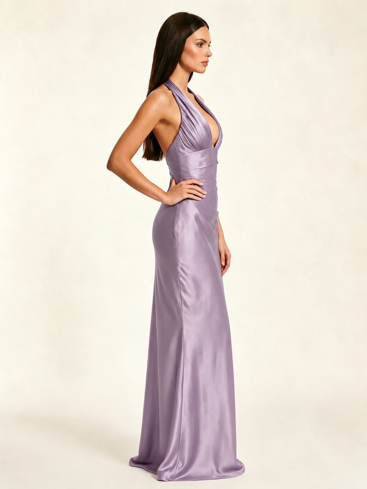 Deep V Satin Mermaid Lace-Up Back Formal Dress