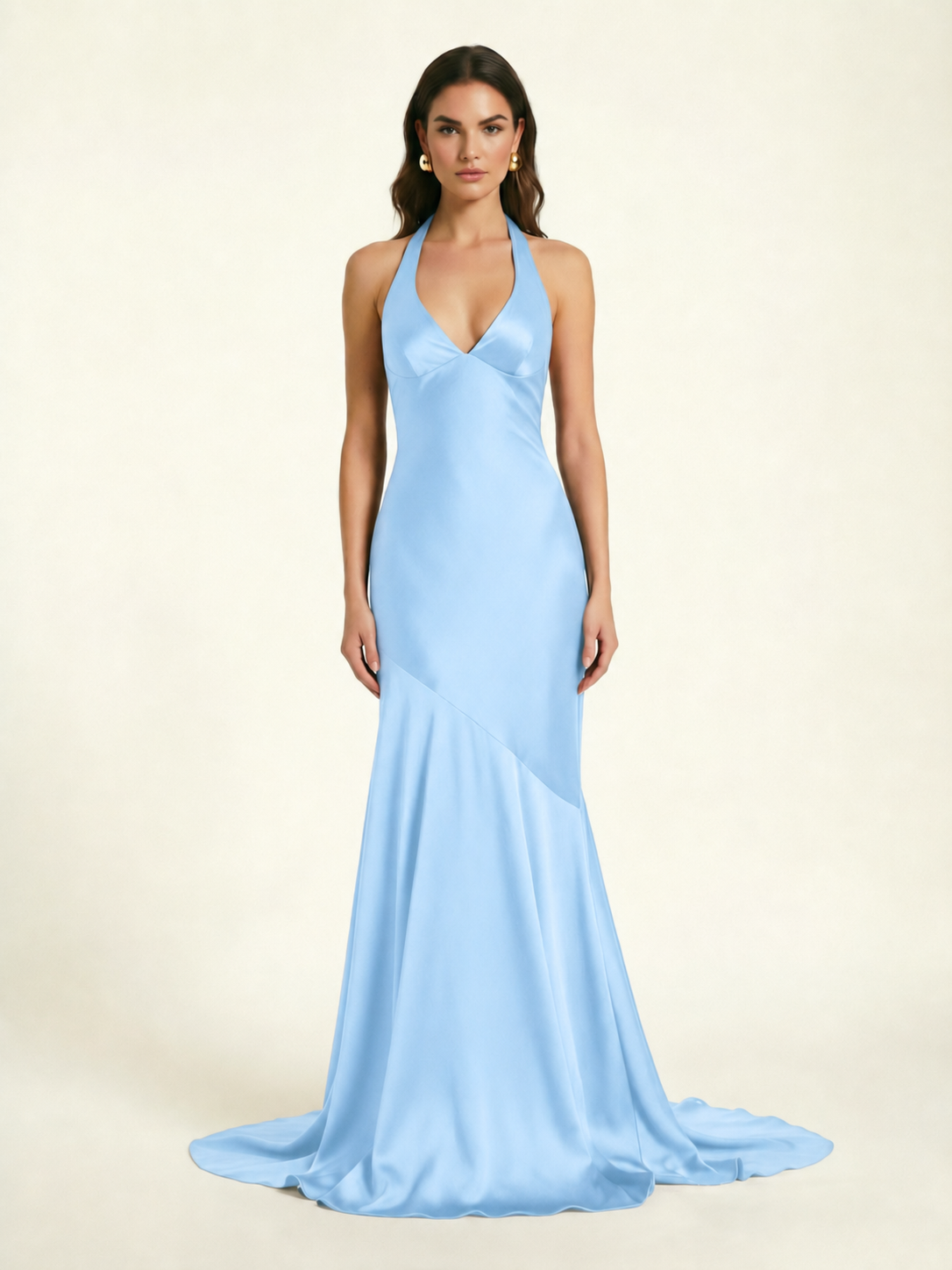 Neckline deep V sequined floor-length evening dress