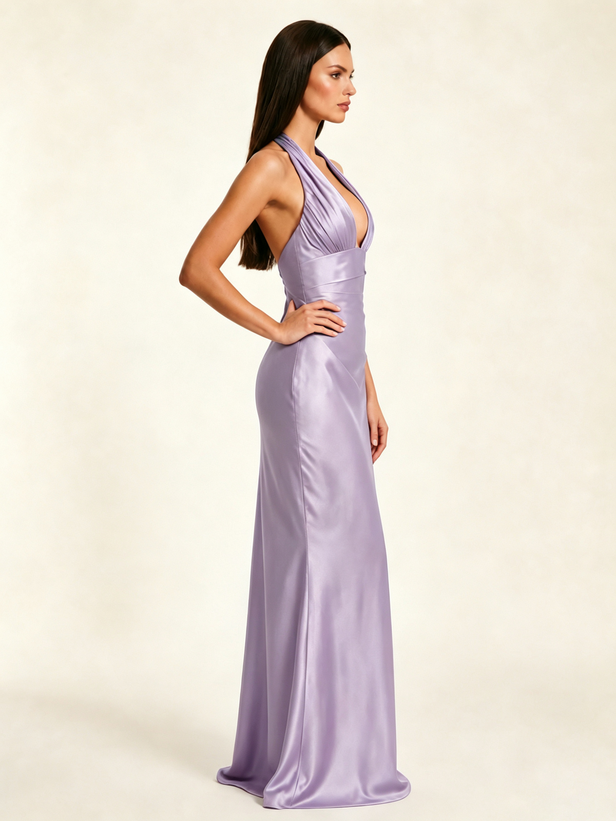 Deep V Satin Mermaid Lace-Up Back Formal Dress
