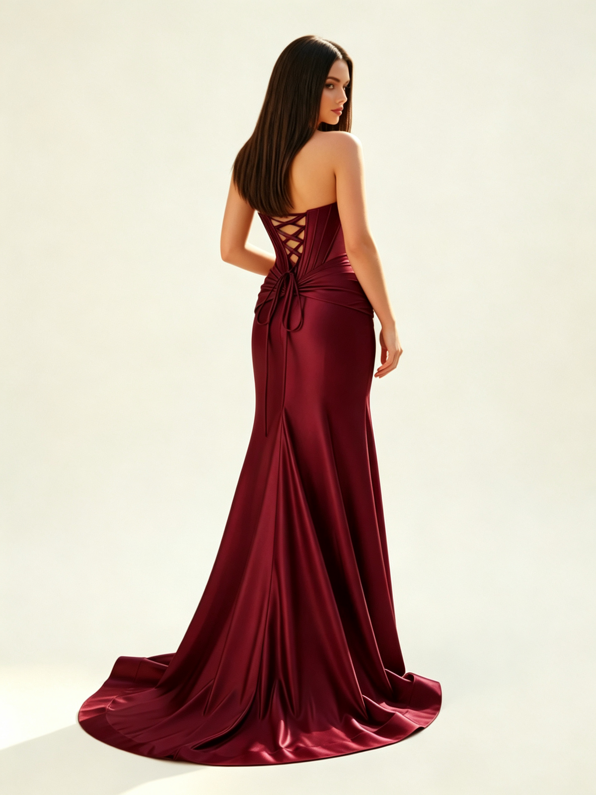Strapless Corset Satin High Slit Mermaid Gown