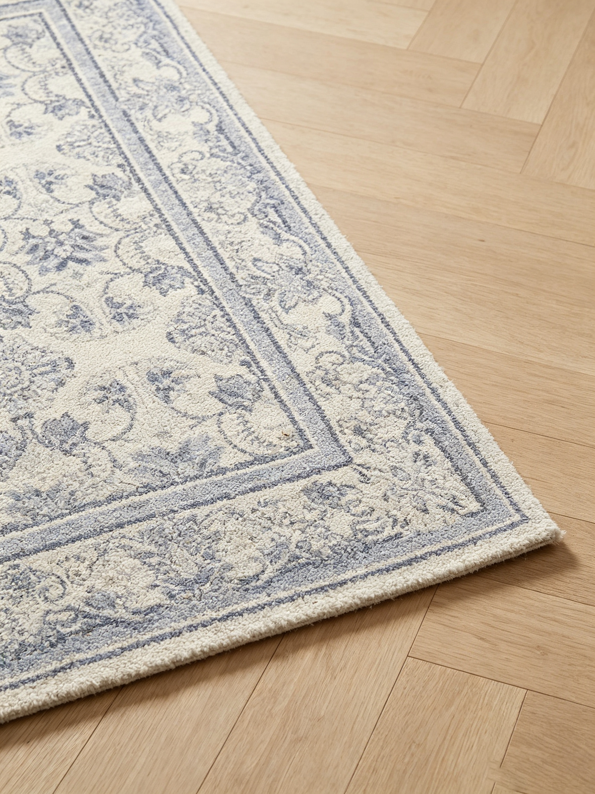 Blue Cream Vintage Oriental Machine Washable Area Rug