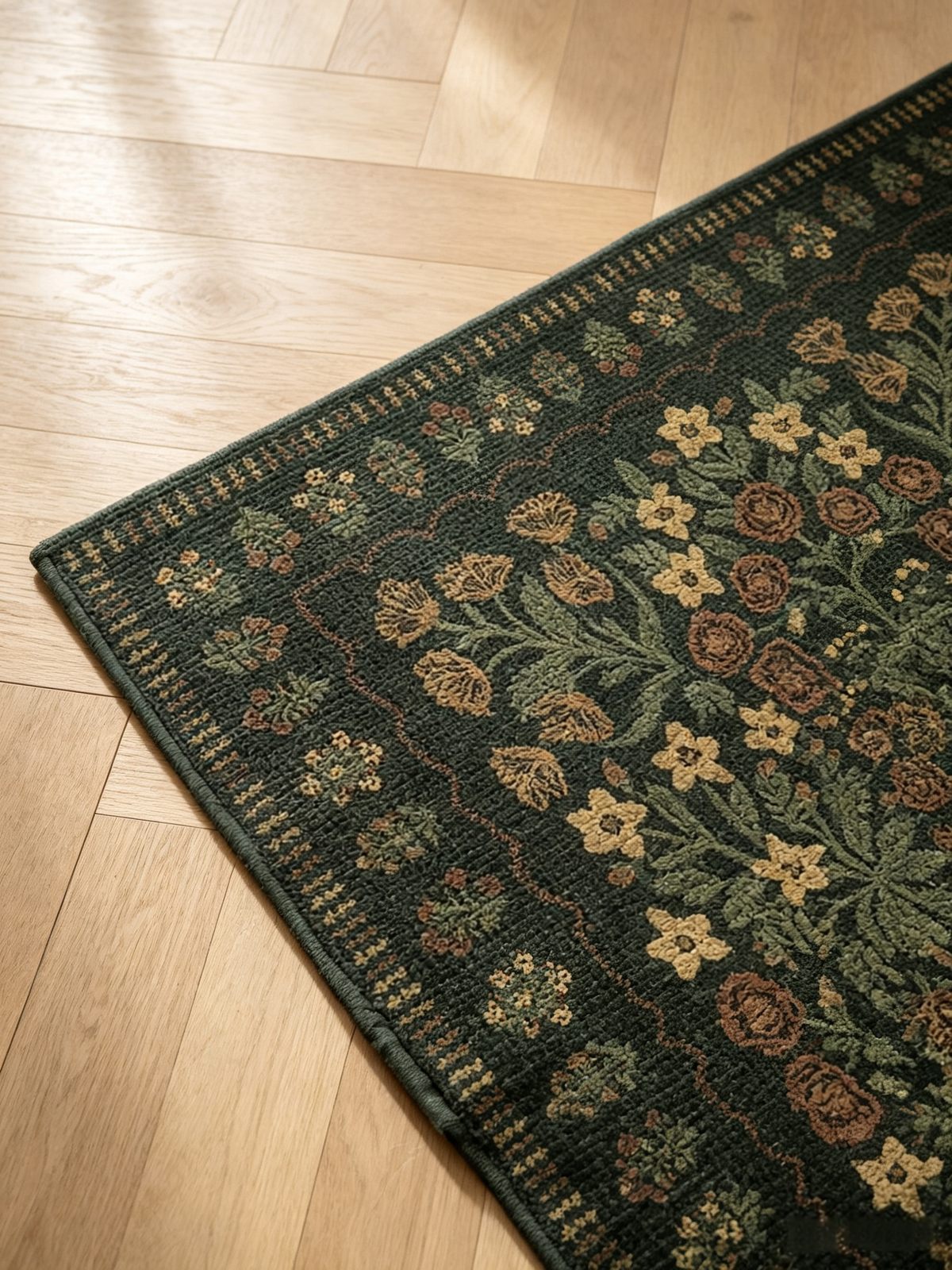 Dark Botanical Non‑Slip Area Rug