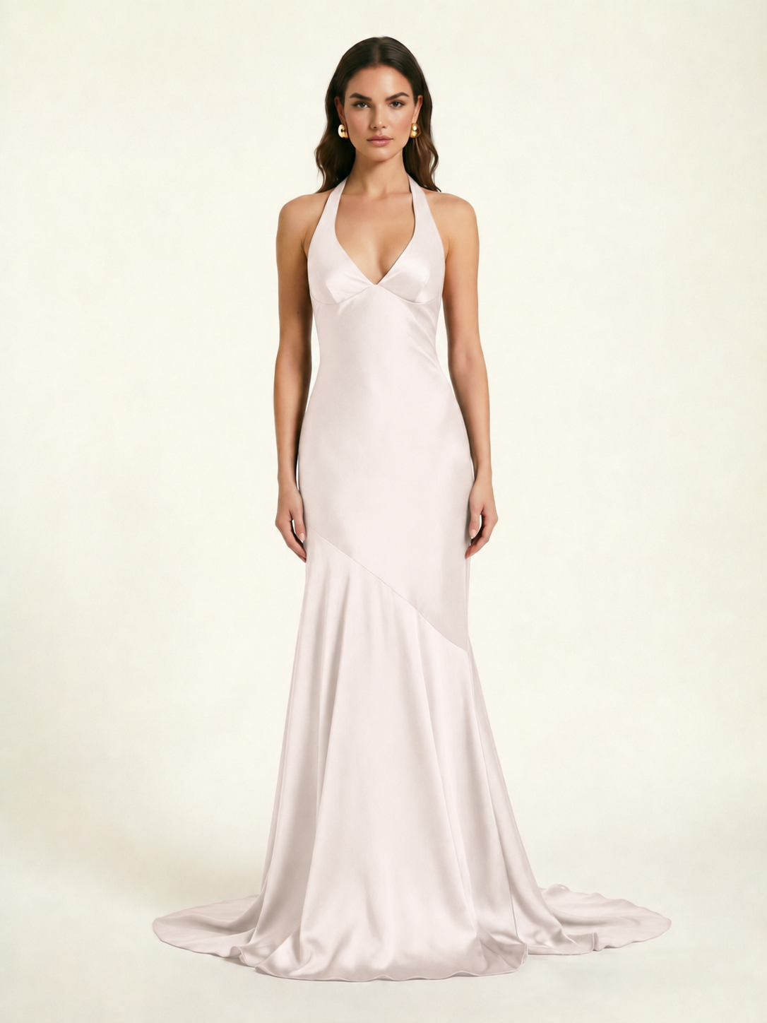 Neckline deep V sequined floor-length evening dress