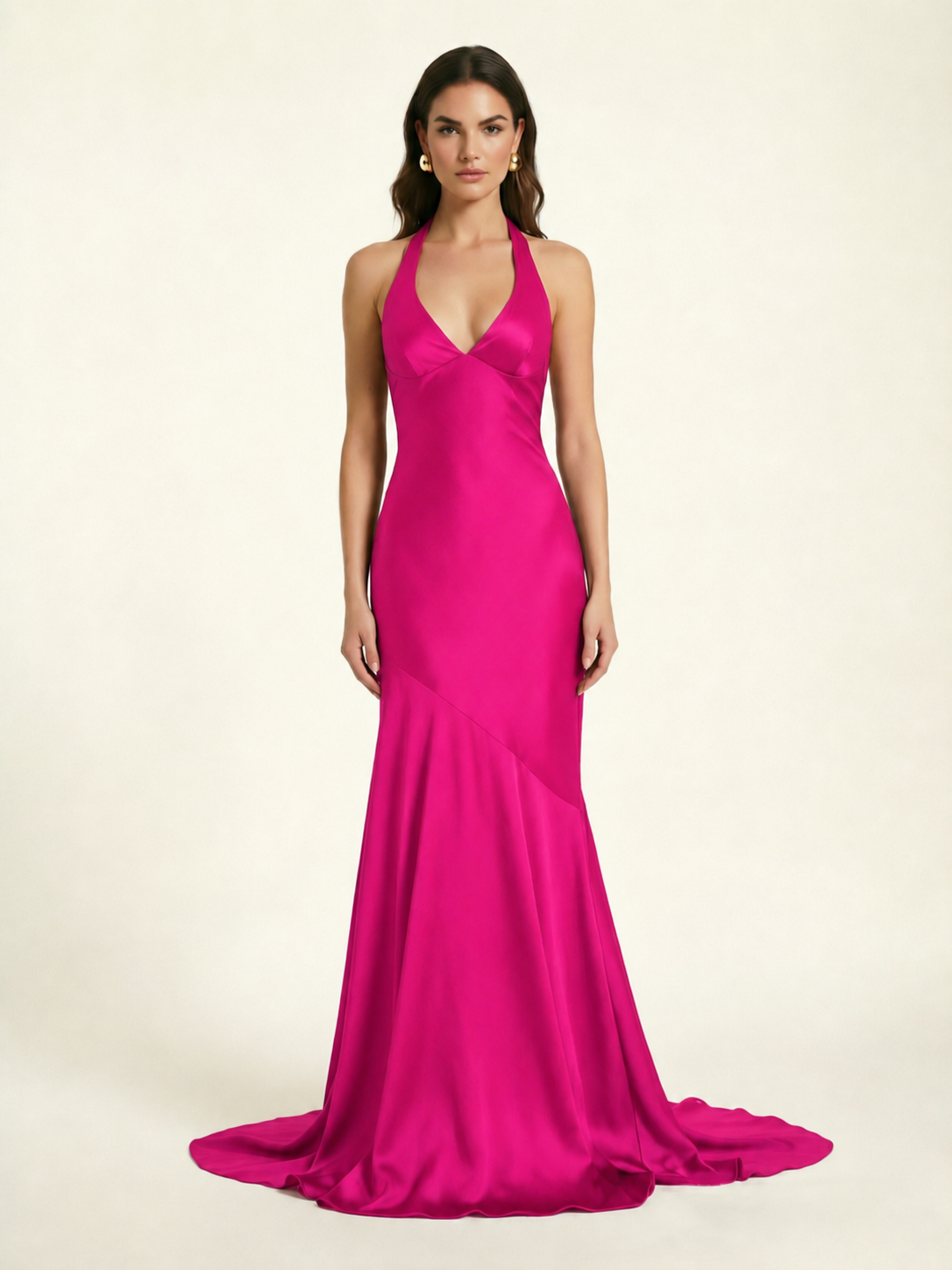 Neckline deep V sequined floor-length evening dress