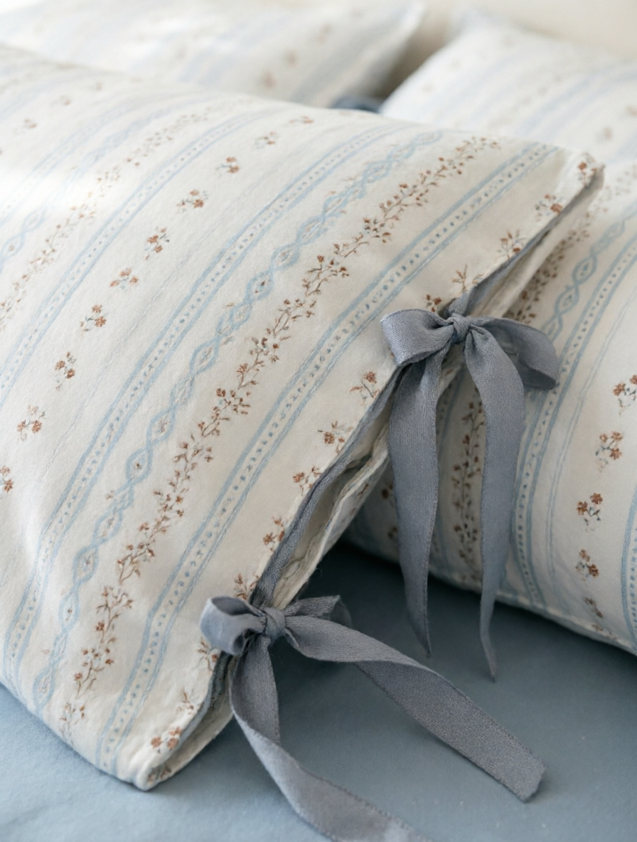 5-Piece Striped Botanical Tie Closure Bedding Set