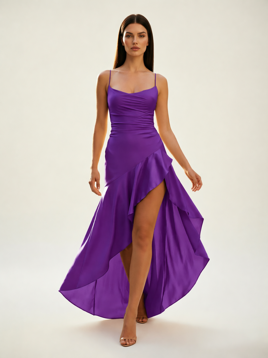 Lace-edged high-waisted strapless backless dress with pleated hem