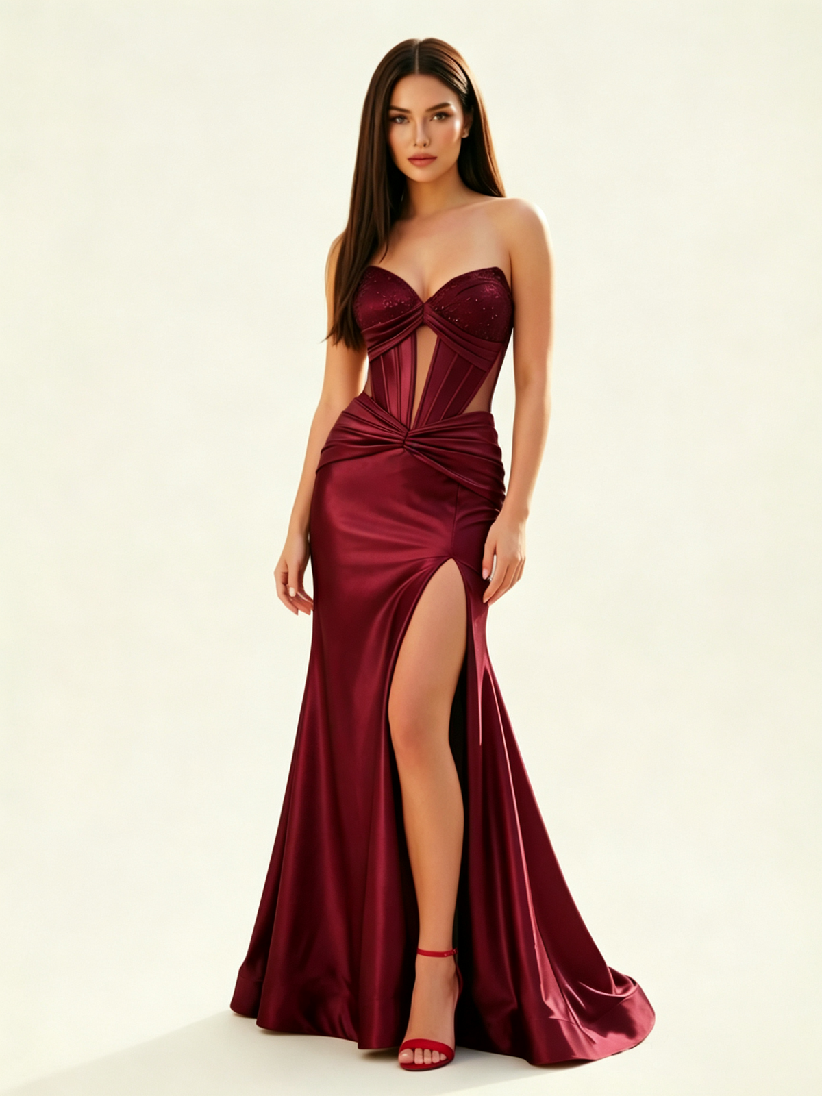 Strapless Corset Satin High Slit Mermaid Gown