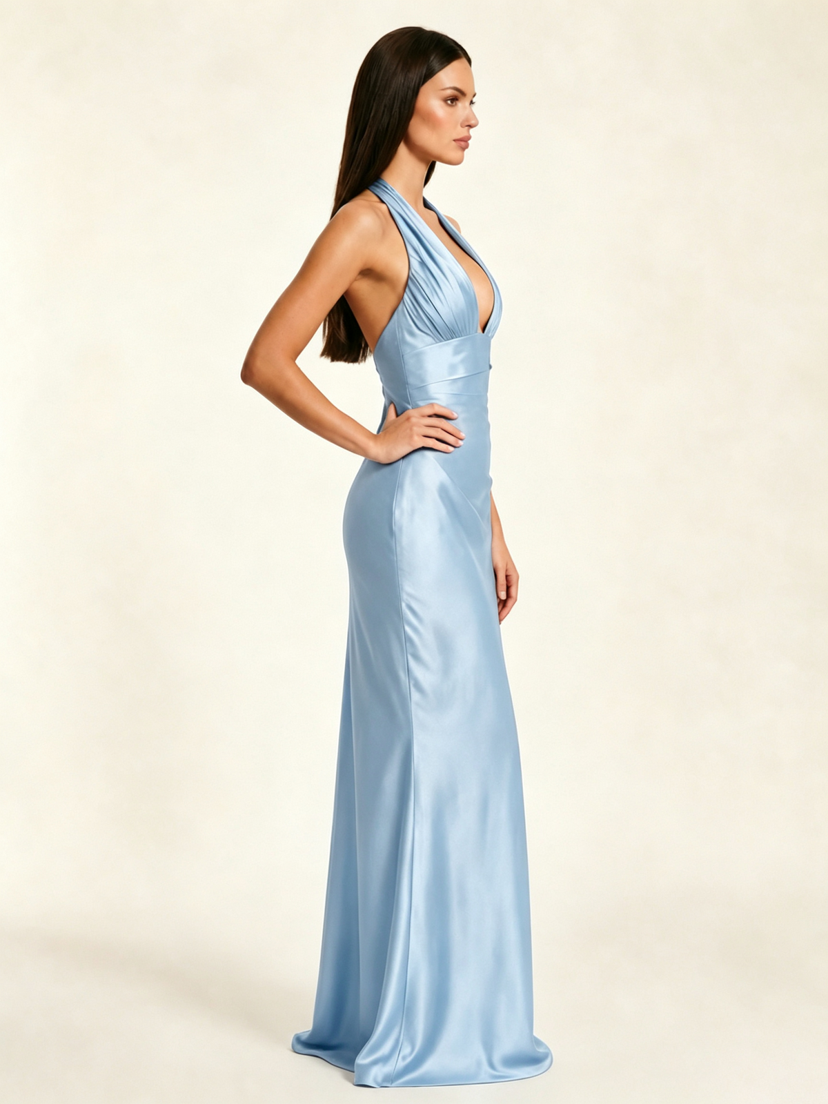 Deep V Satin Mermaid Lace-Up Back Formal Dress