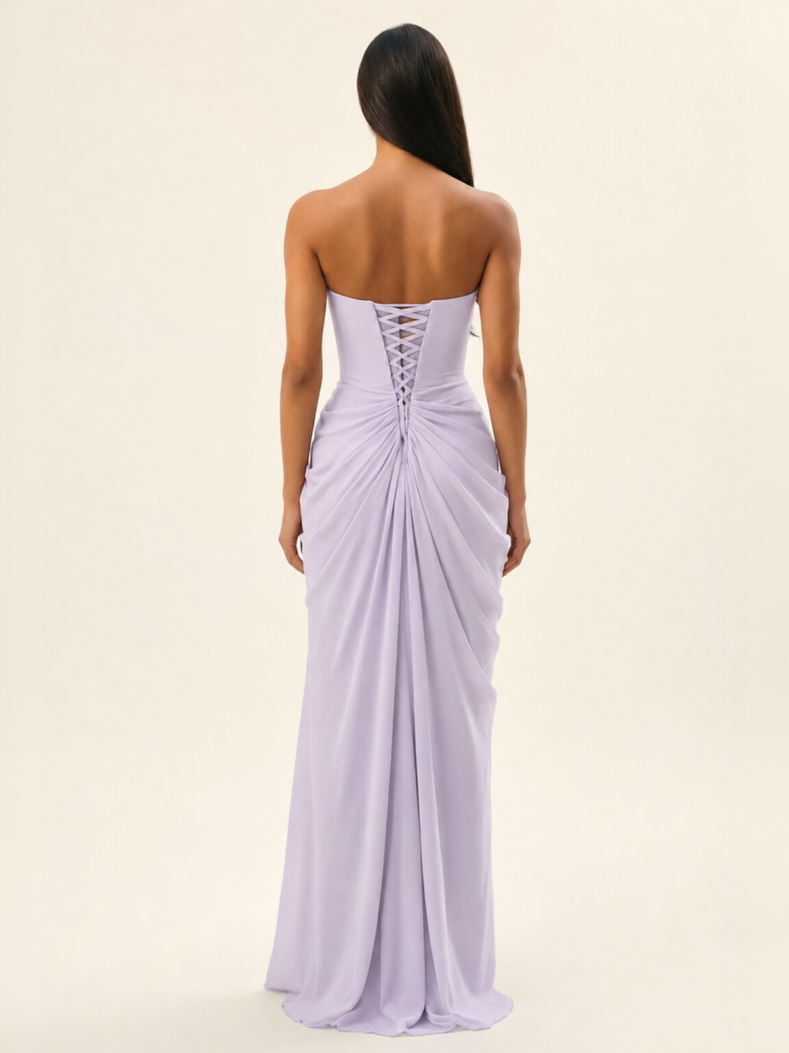 Strapless Ruched High Slit Maxi Dress