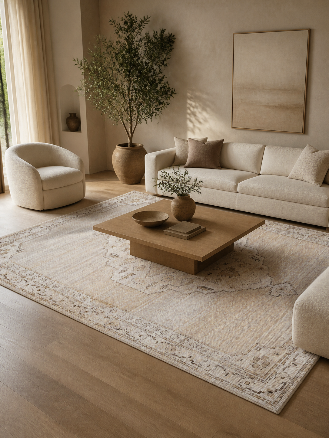 Oriental Medallion Low Pile Area Rug