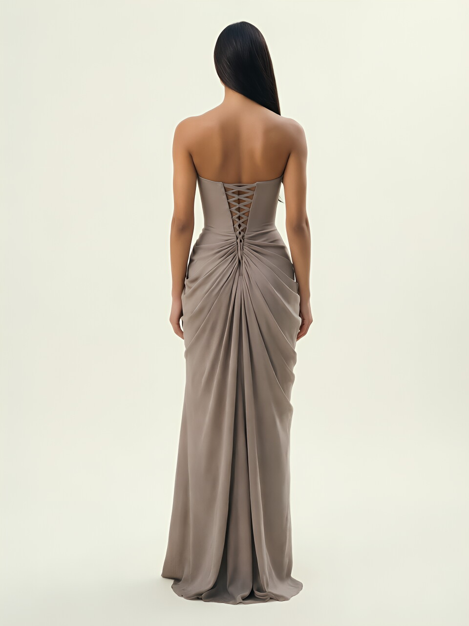 Strapless Ruched High Slit Maxi Dress