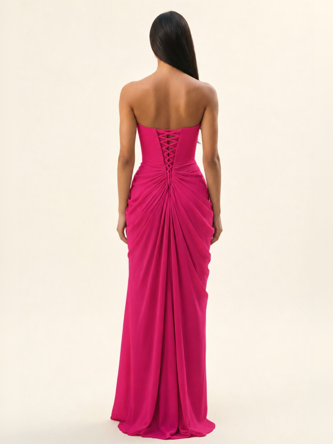 Strapless Ruched High Slit Maxi Dress