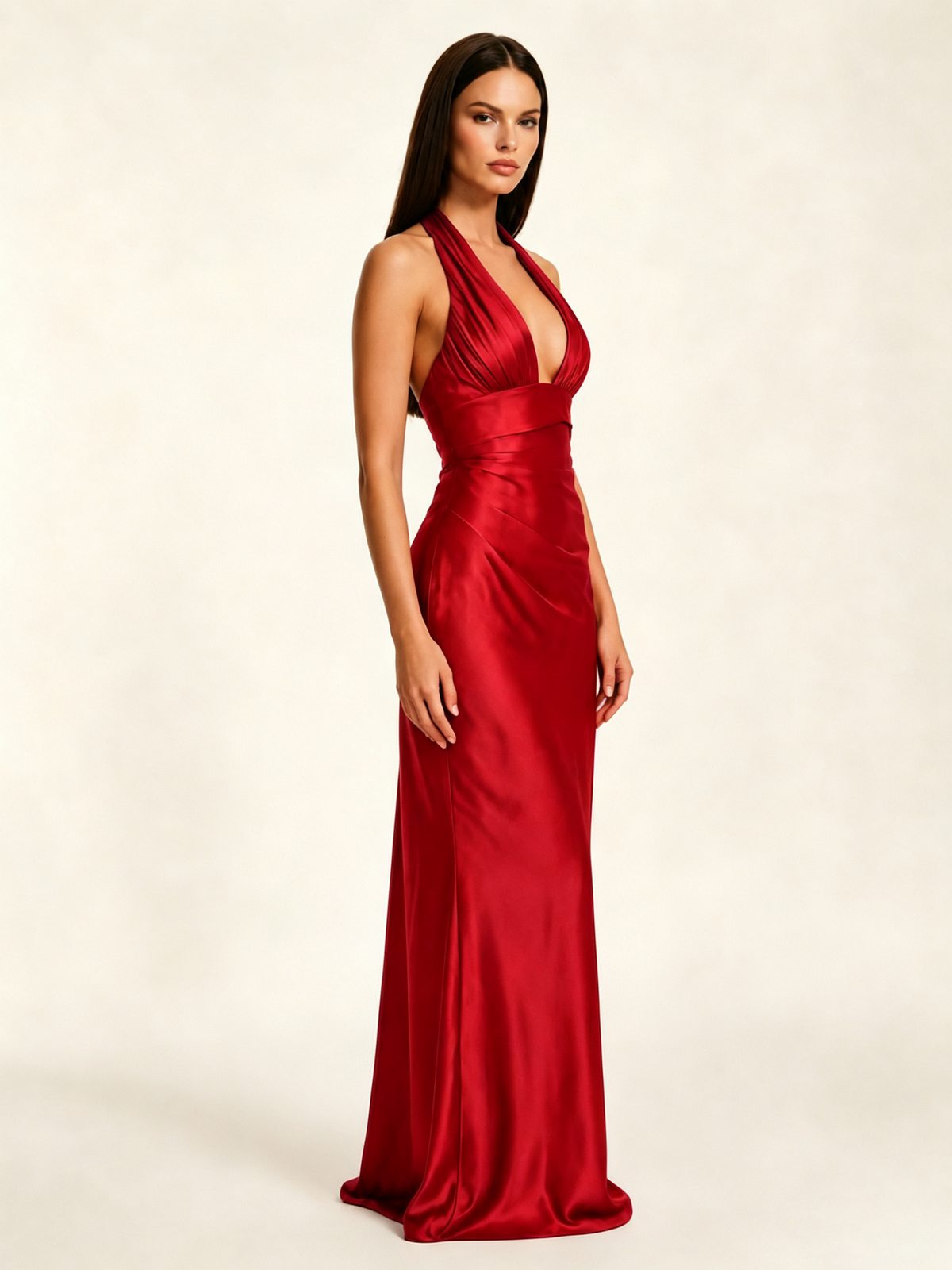 Deep V Satin Mermaid Lace-Up Back Formal Dress