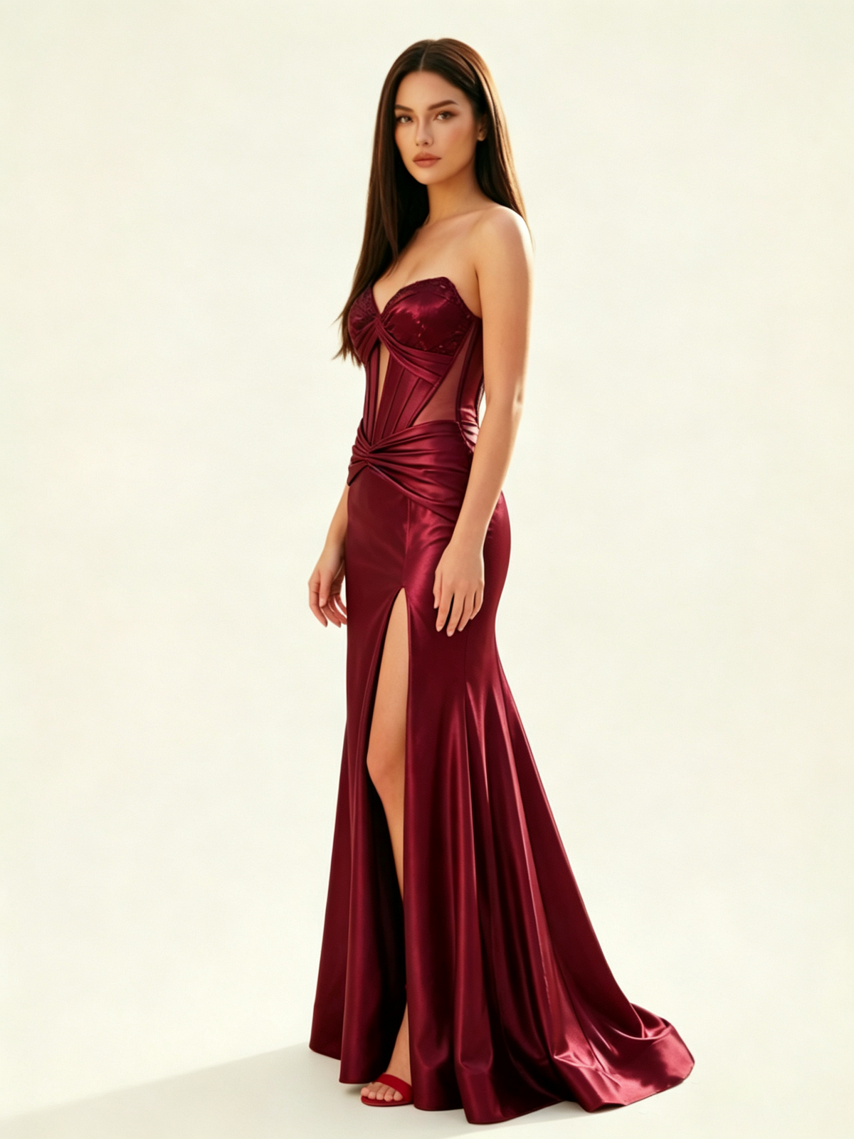 Strapless Corset Satin High Slit Mermaid Gown