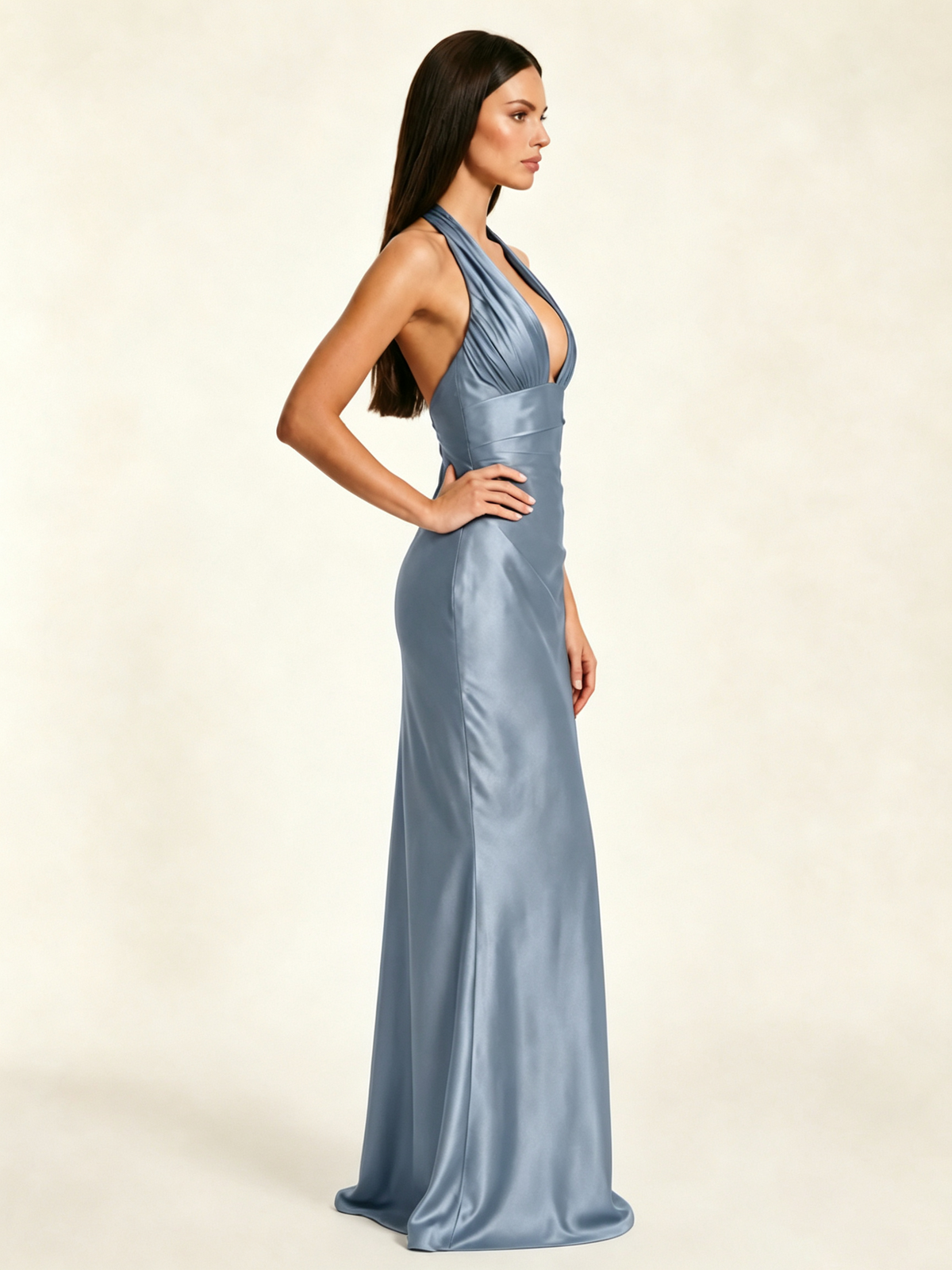 Deep V Satin Mermaid Lace-Up Back Formal Dress