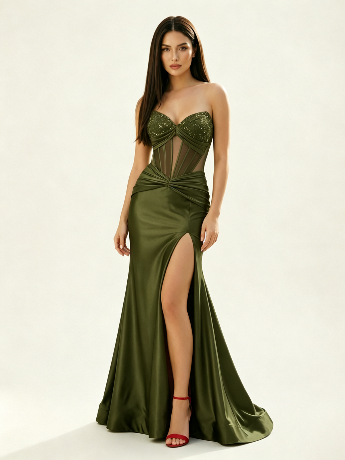 Strapless Corset Satin High Slit Mermaid Gown