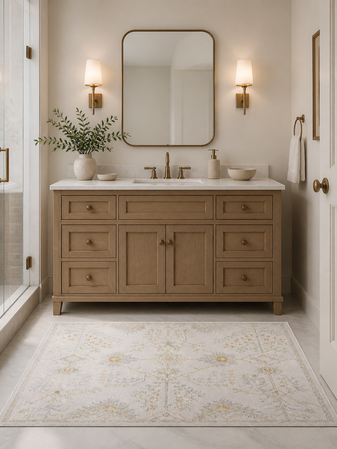 Soft Neutral Mosaic Floral Area Rug