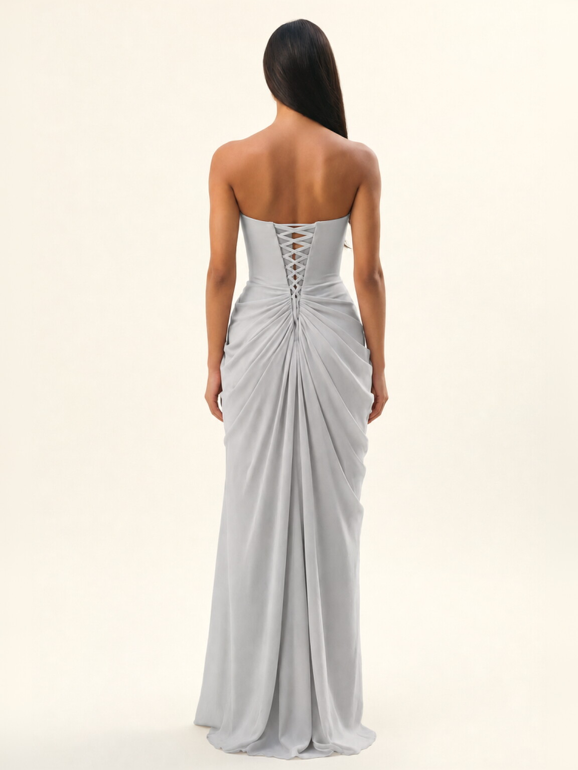Strapless Ruched High Slit Maxi Dress