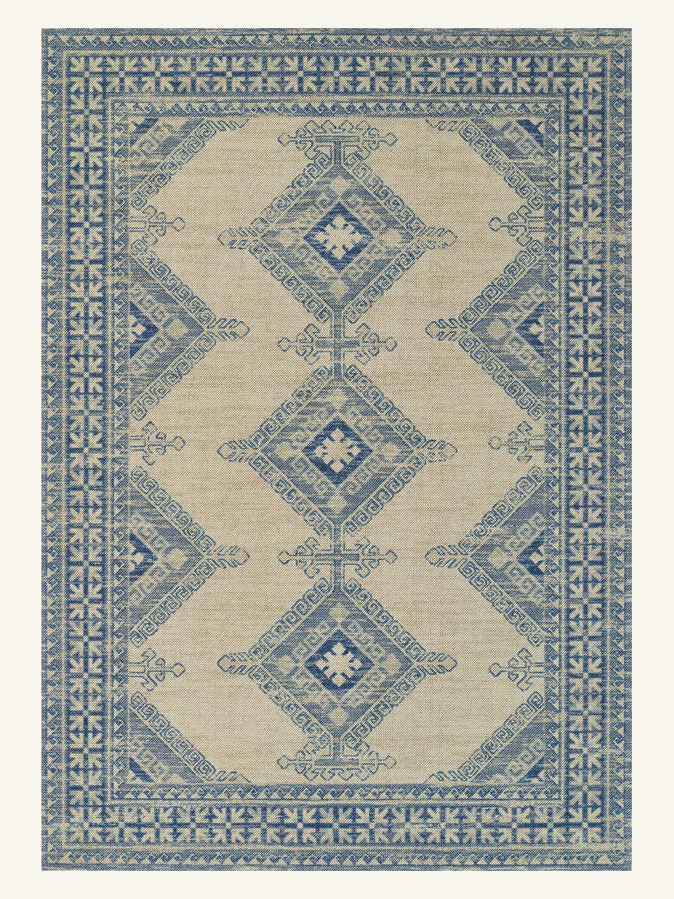 Blue Beige Vintage Tribal Geometric Area Rug