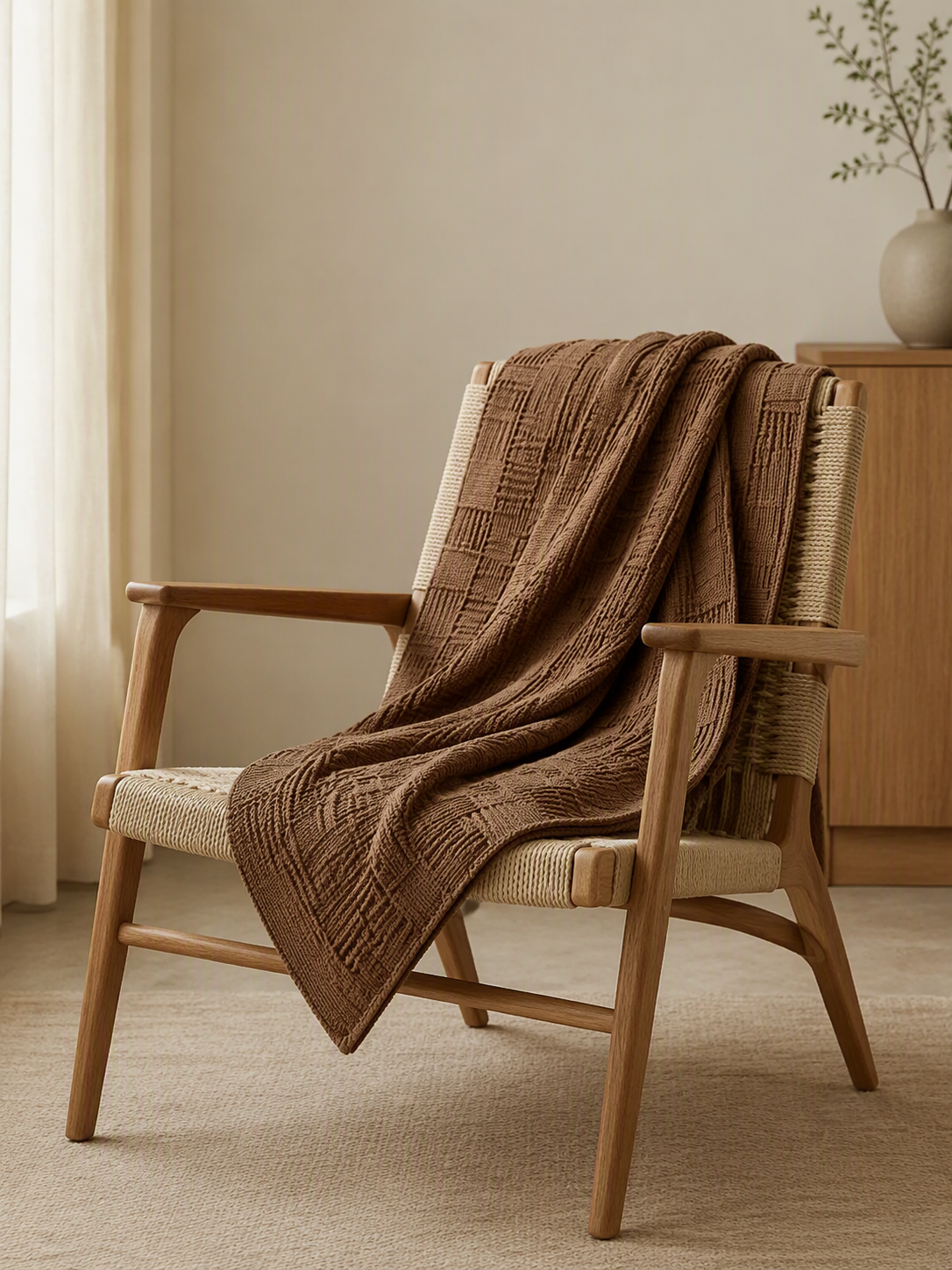 Geometric Woven Grid Knitted Throw Blanket