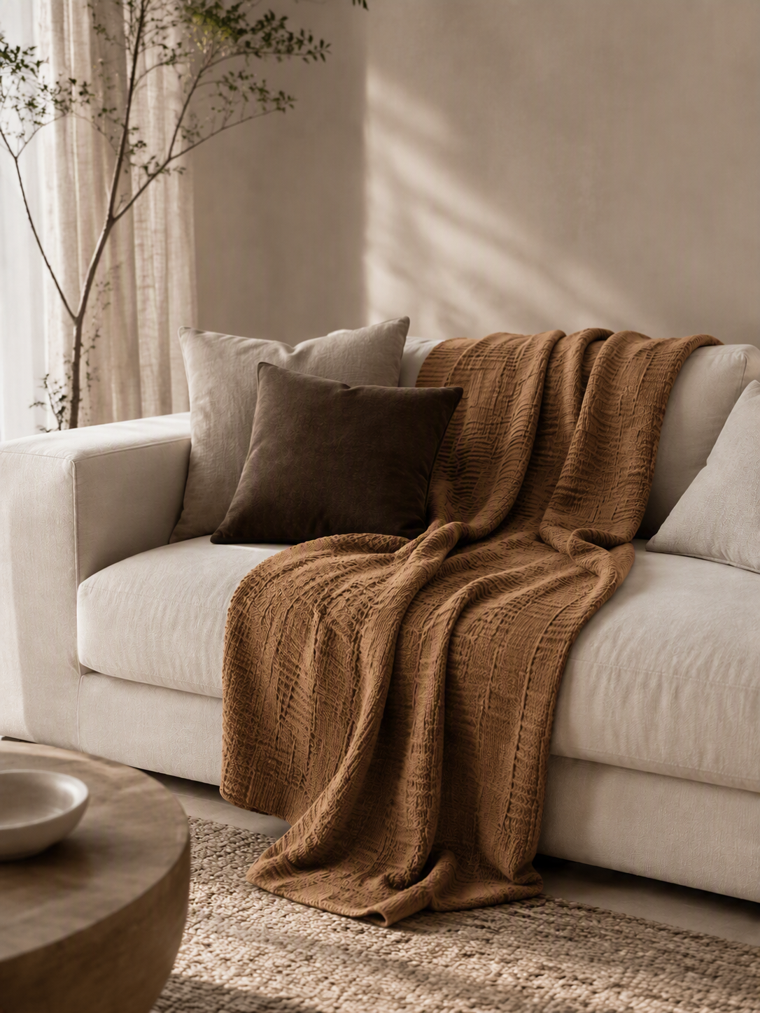 Geometric Woven Grid Knitted Throw Blanket