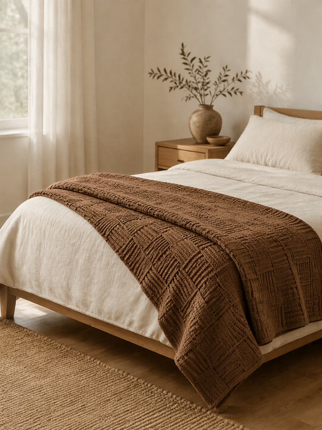 Geometric Woven Grid Knitted Throw Blanket