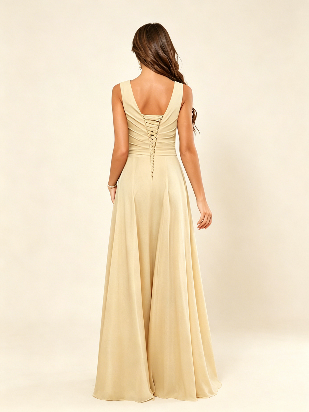 V Neck Sleeveless Chiffon Bridesmaid Dress