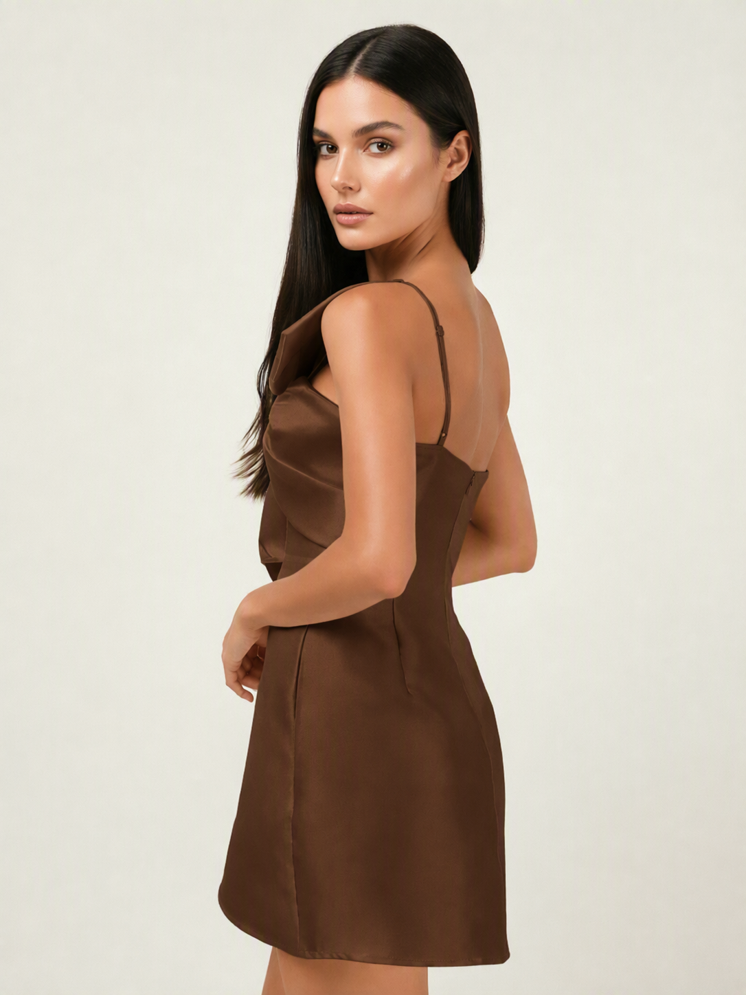 One Shoulder Oversized Bow Satin Mini Dress