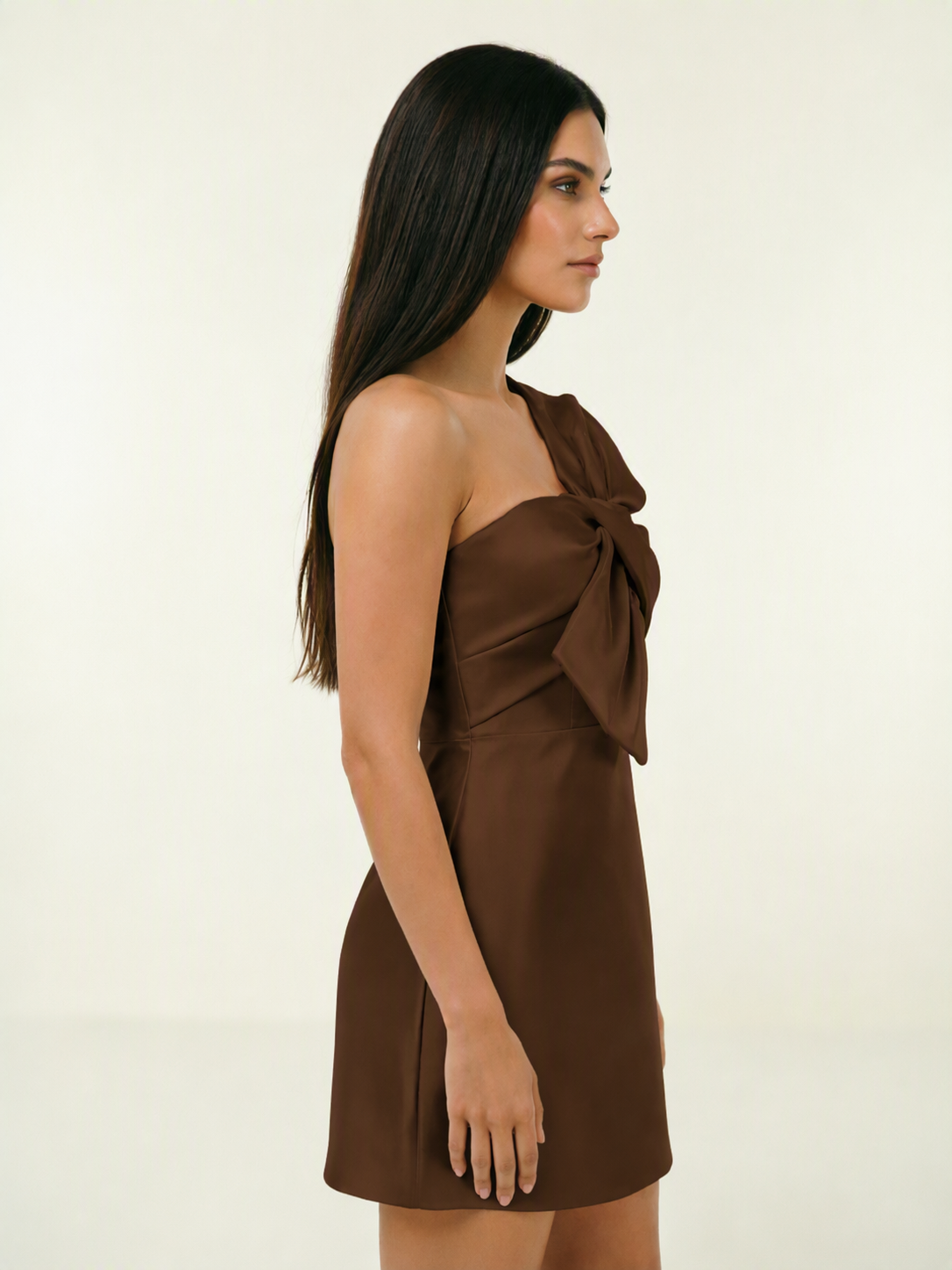 One Shoulder Oversized Bow Satin Mini Dress