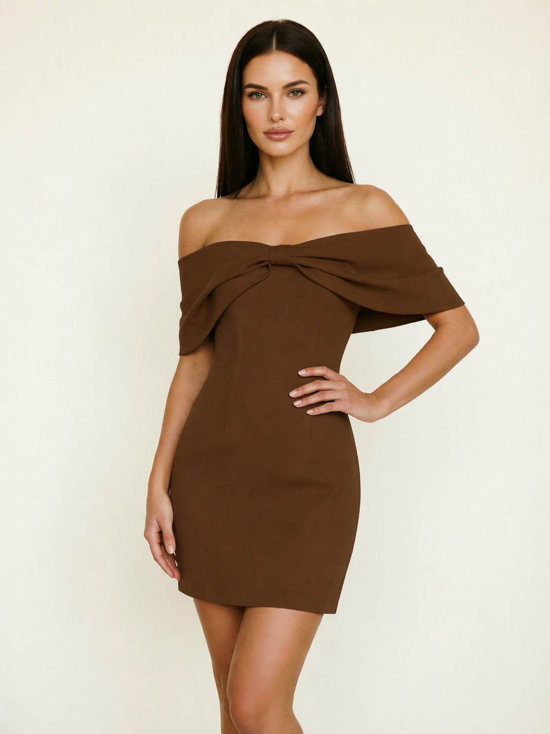 Off Shoulder Bow Bodycon Mini Cocktail Dress