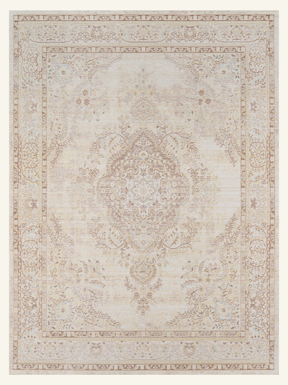 Faded Traditional Floral Short‑Pile Area Rug