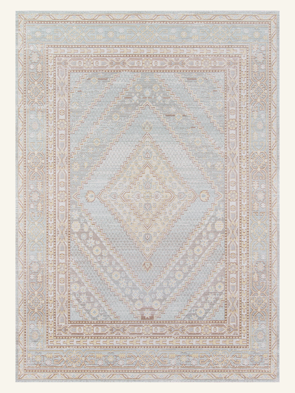 Light Blue Beige Vintage Medallion Area Rug