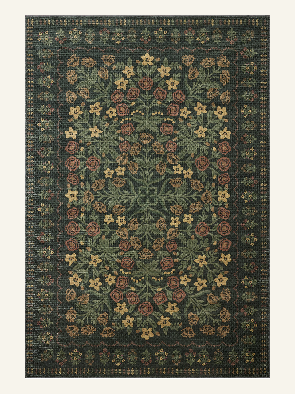 Dark Botanical Non‑Slip Area Rug