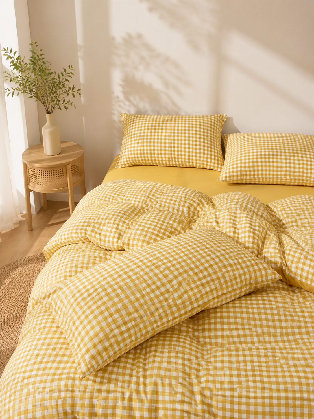 Soft Breathable Gingham Check Cotton Bedding Set