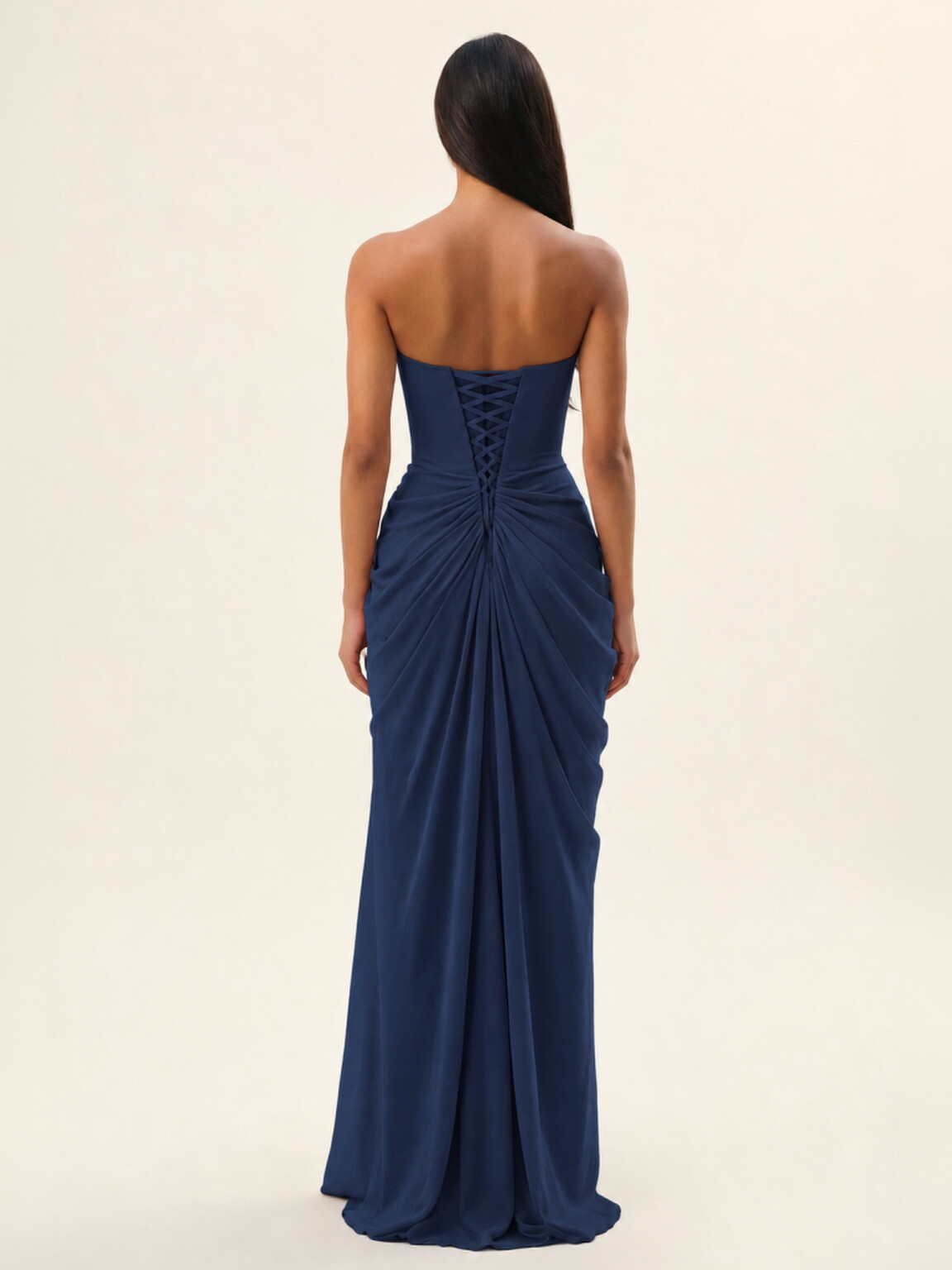 Strapless Ruched High Slit Maxi Dress