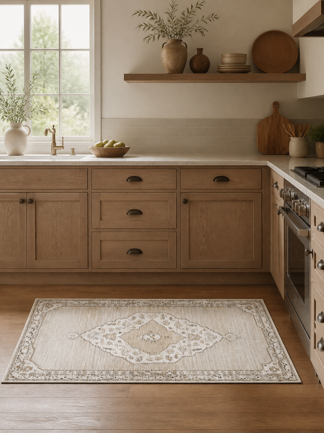 Oriental Medallion Low Pile Area Rug