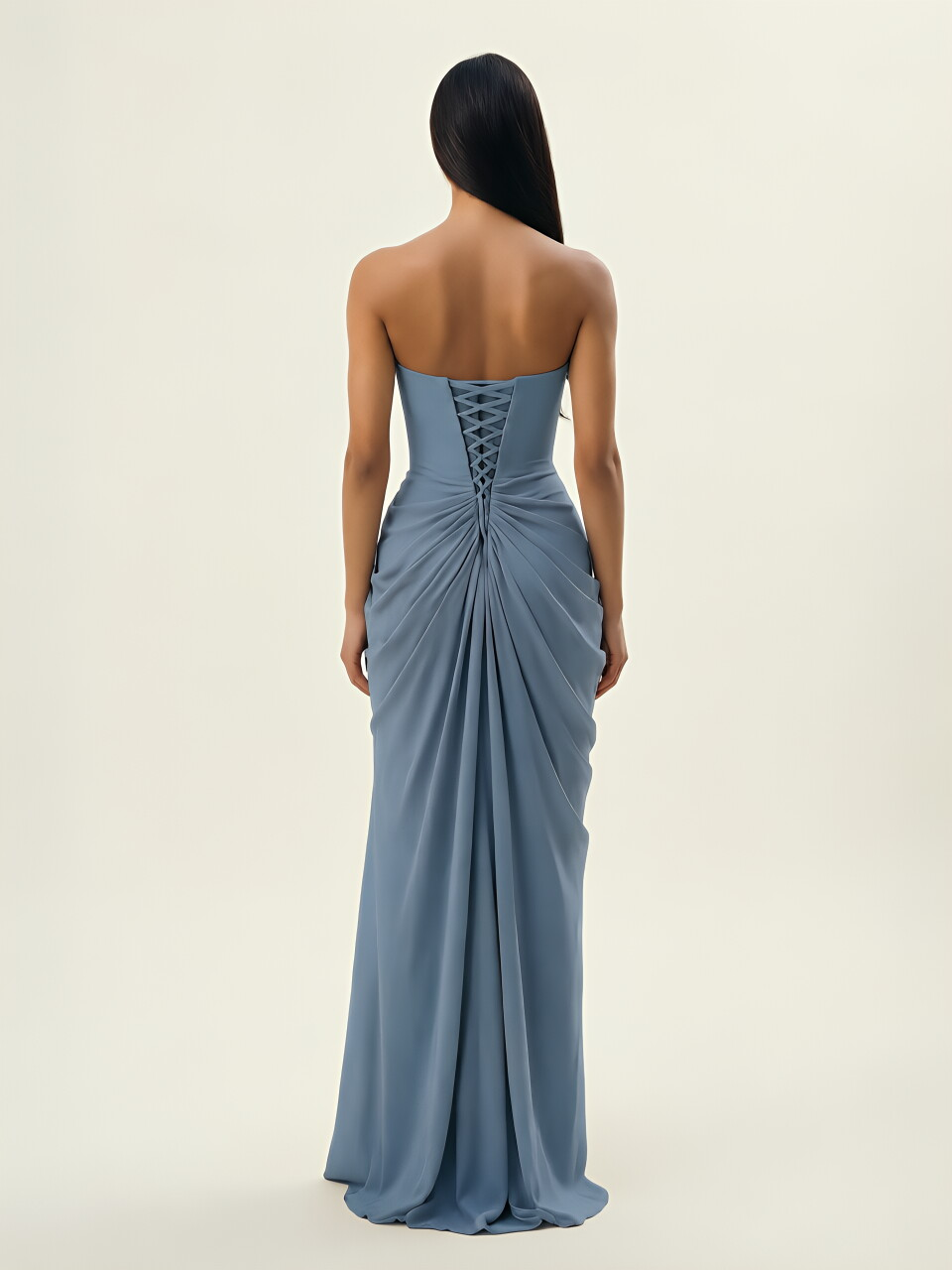 Strapless Ruched High Slit Maxi Dress