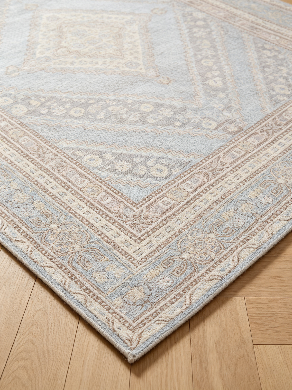 Light Blue Beige Vintage Medallion Area Rug