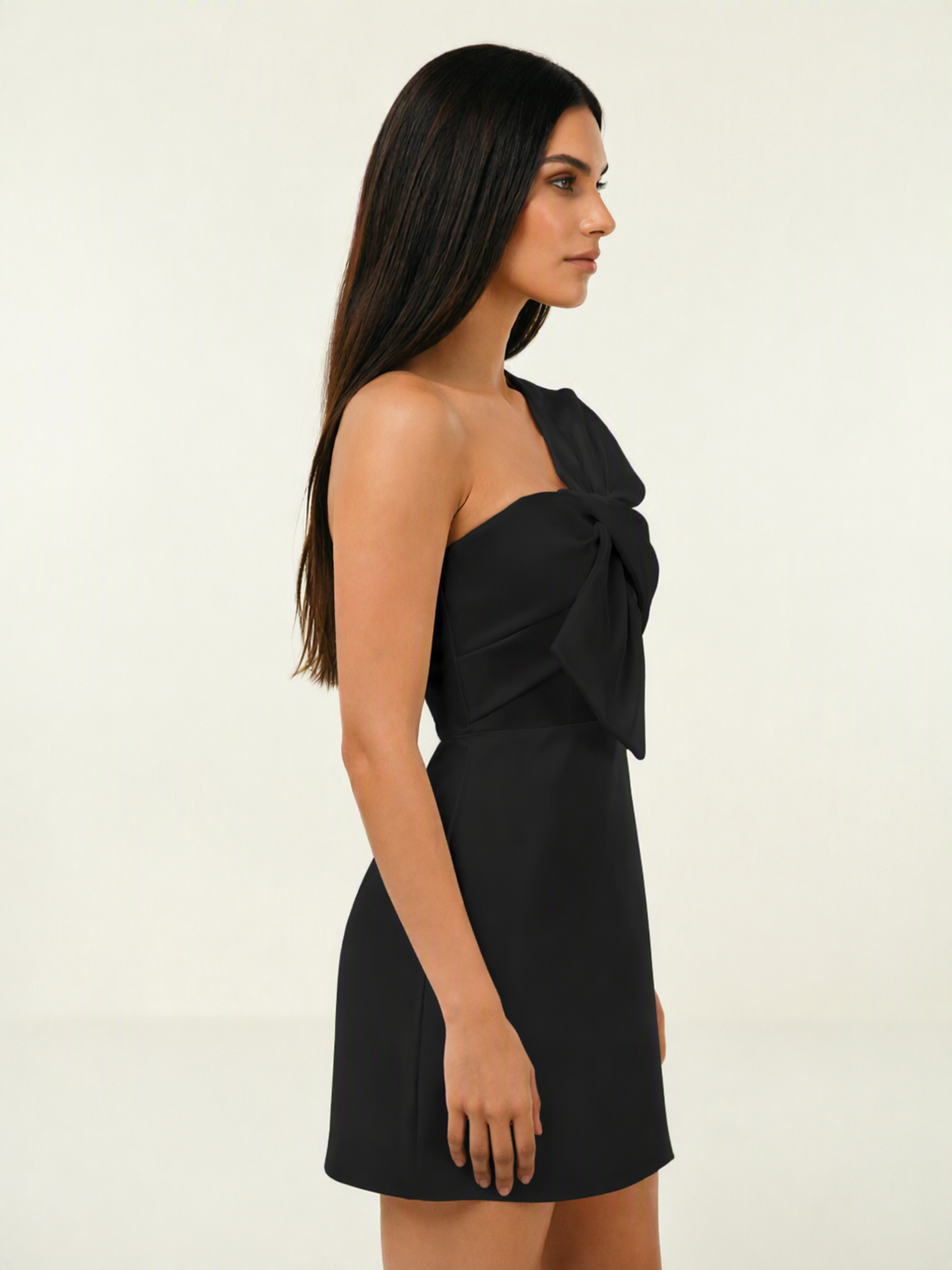 One Shoulder Oversized Bow Satin Mini Dress