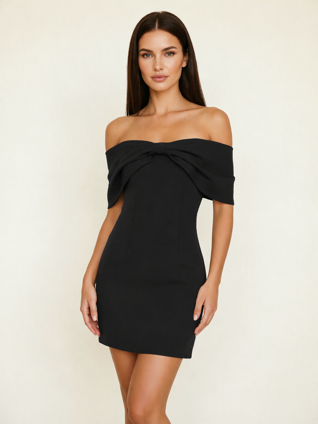Off Shoulder Bow Bodycon Mini Cocktail Dress
