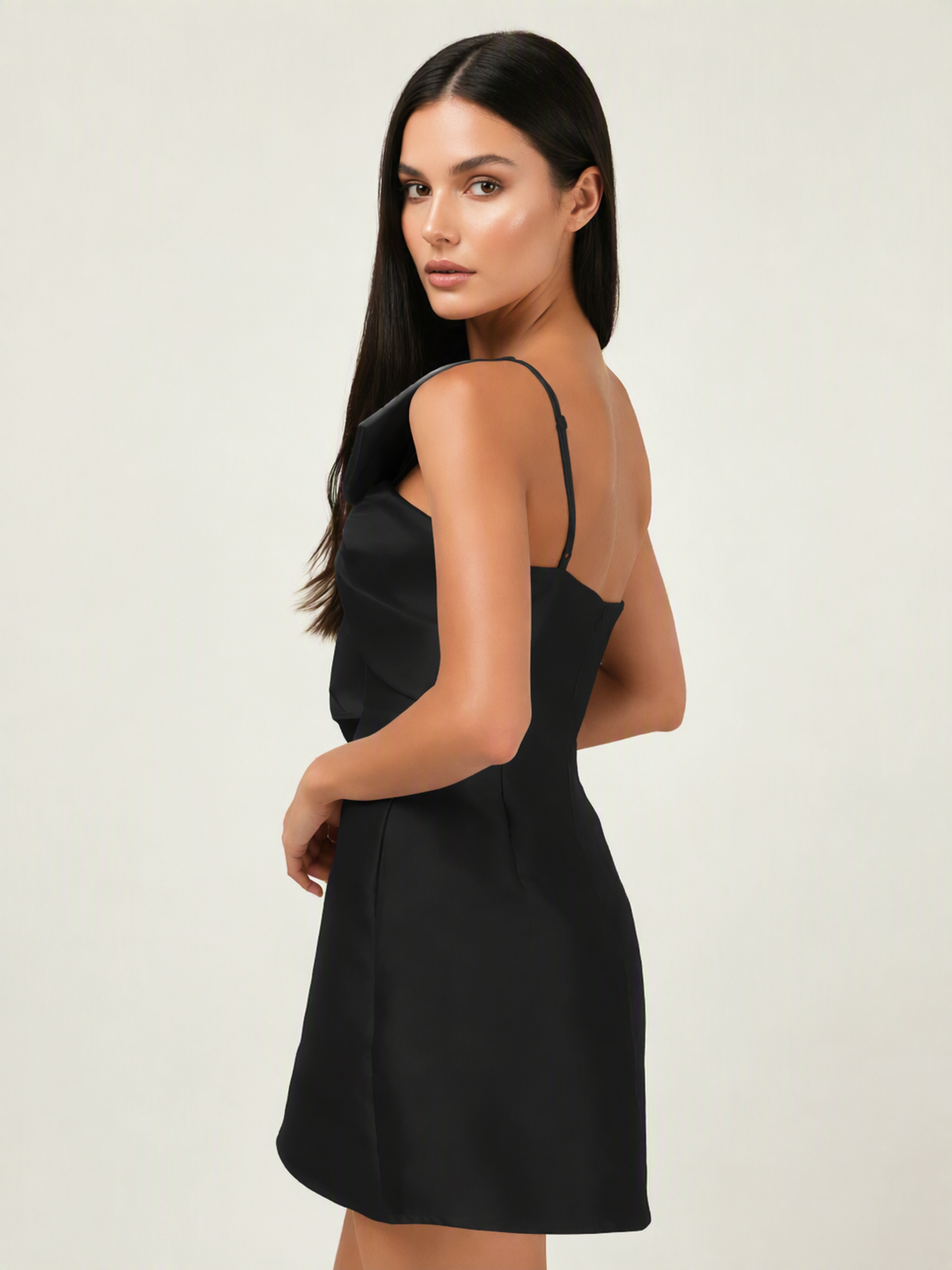 One Shoulder Oversized Bow Satin Mini Dress