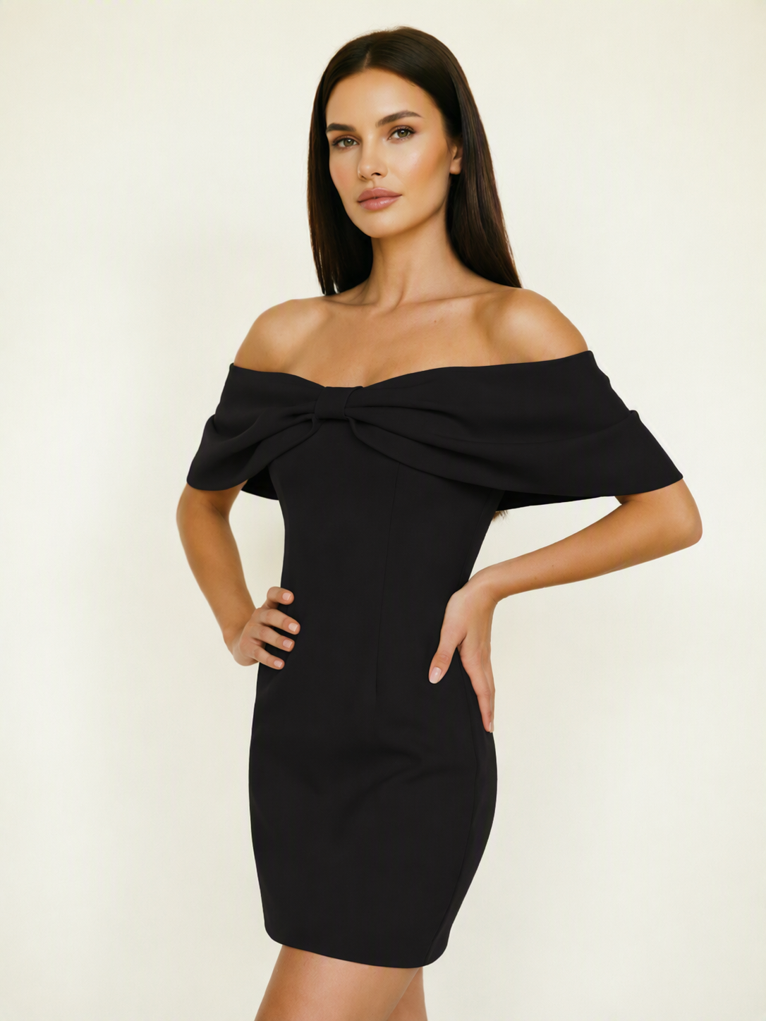 Off Shoulder Bow Bodycon Mini Cocktail Dress