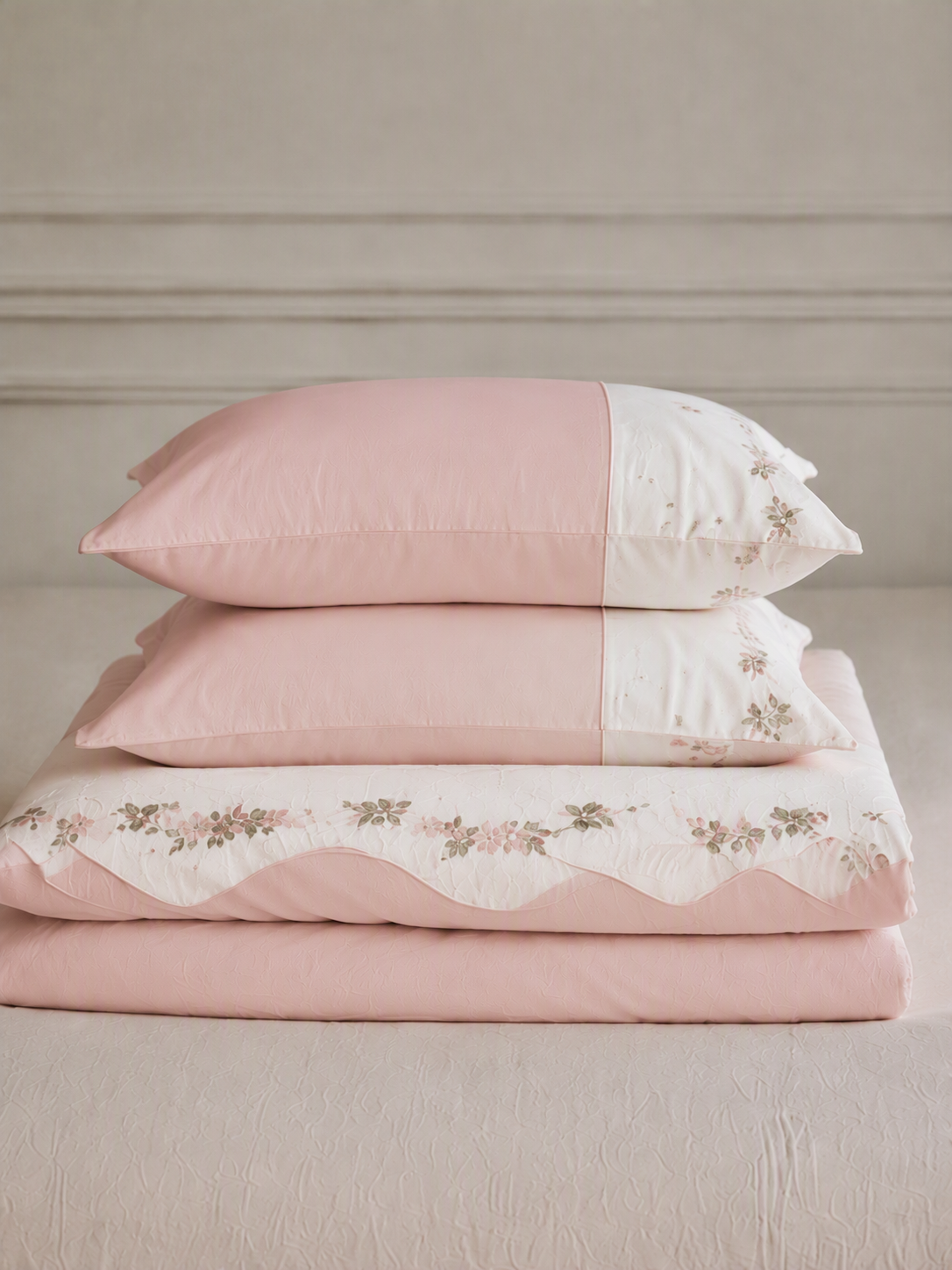 Floral Embroidery Patchwork Washed Cotton Bedding Set