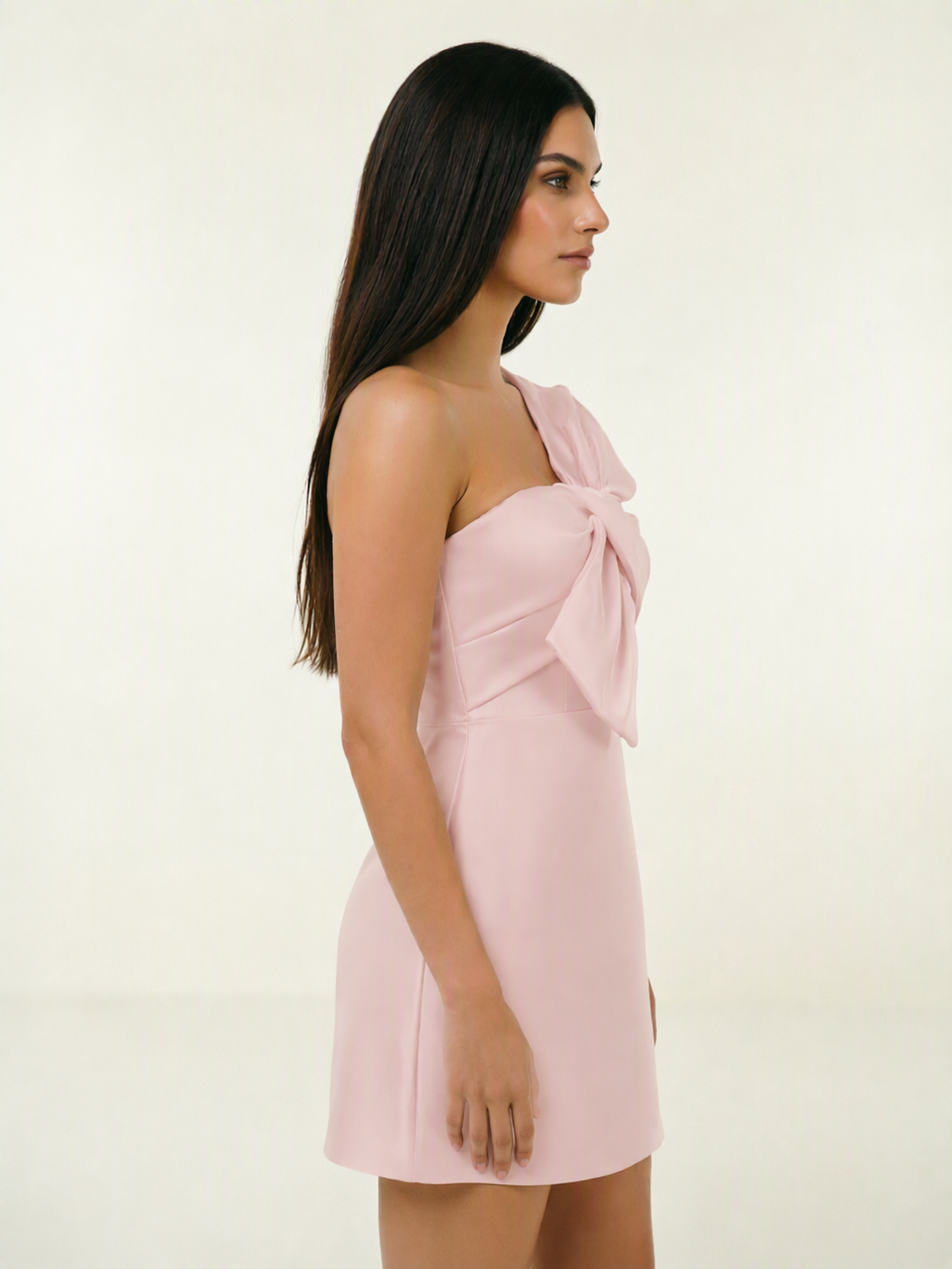 One Shoulder Oversized Bow Satin Mini Dress