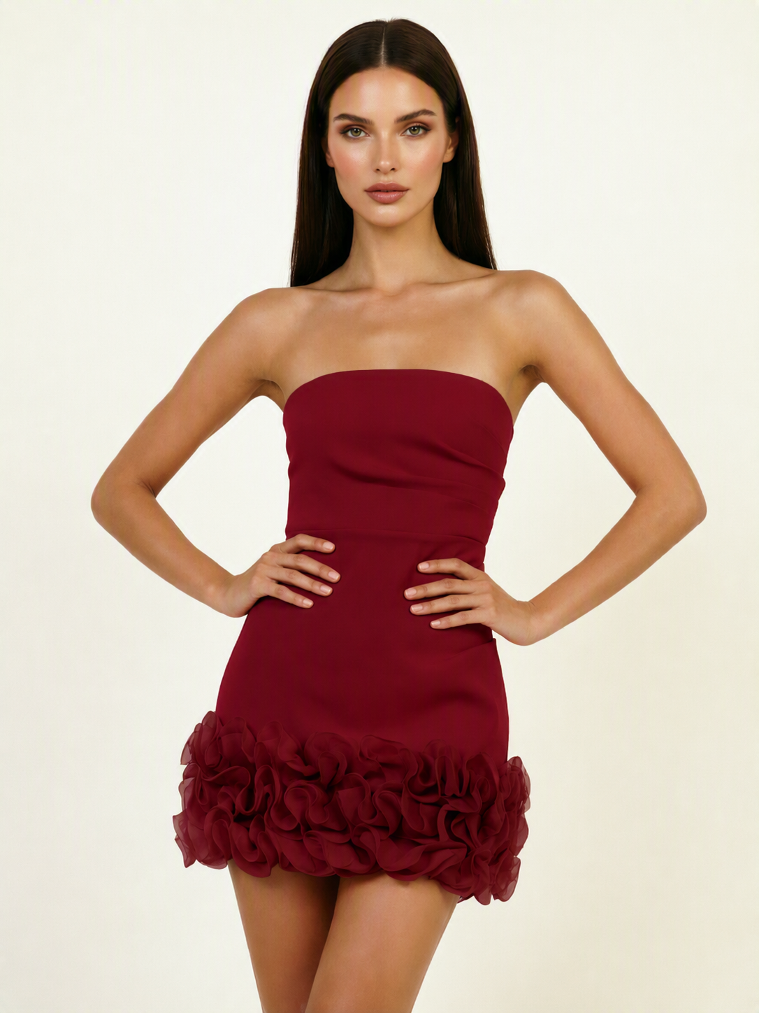 Strapless 3D Floral Hem Bodycon Mini Homecoming Dress